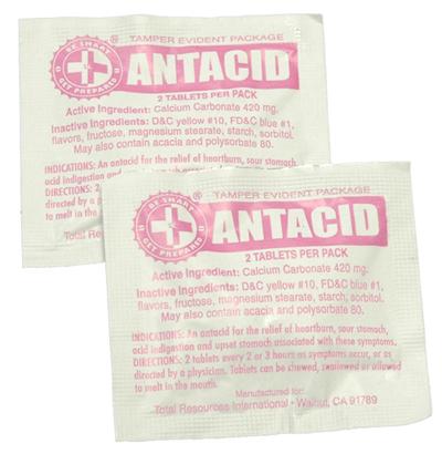 Packets of antacid tablets