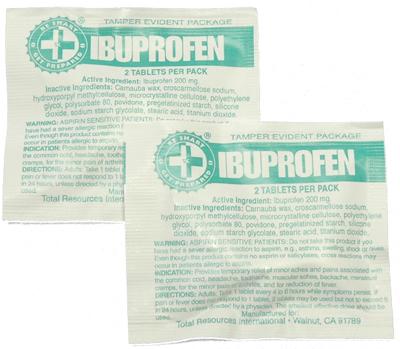 Packets of Ibuprofen pain reliever